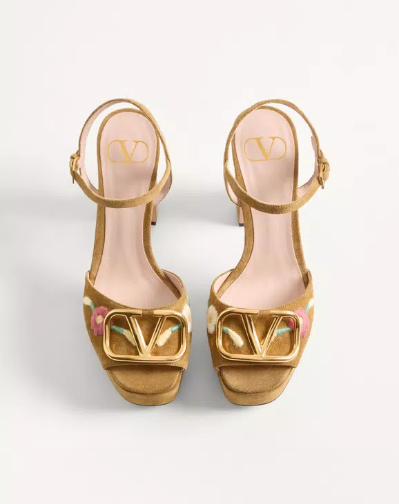 Valentino VLogo Signature Platform Sandal In Split Leather With Floral Embroidery 115 Mm - Image 5